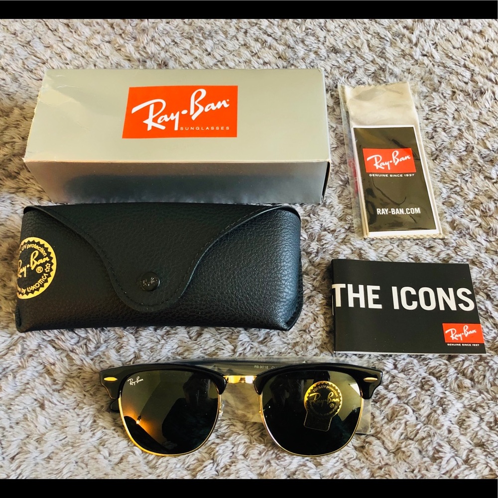 NEW AUTHENTIC RAY BAN CLUBMASTER RB3016 BLACK